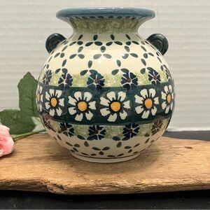 VTG Polish Pottery Jug Boleslawiec Area Hand Made Floral Folk